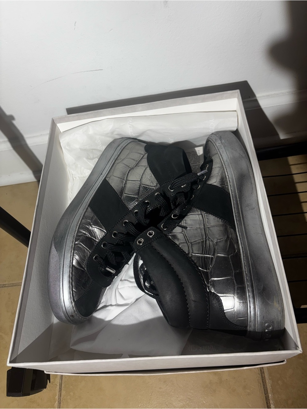 Men's Metallic Gray High-Top Sneakers